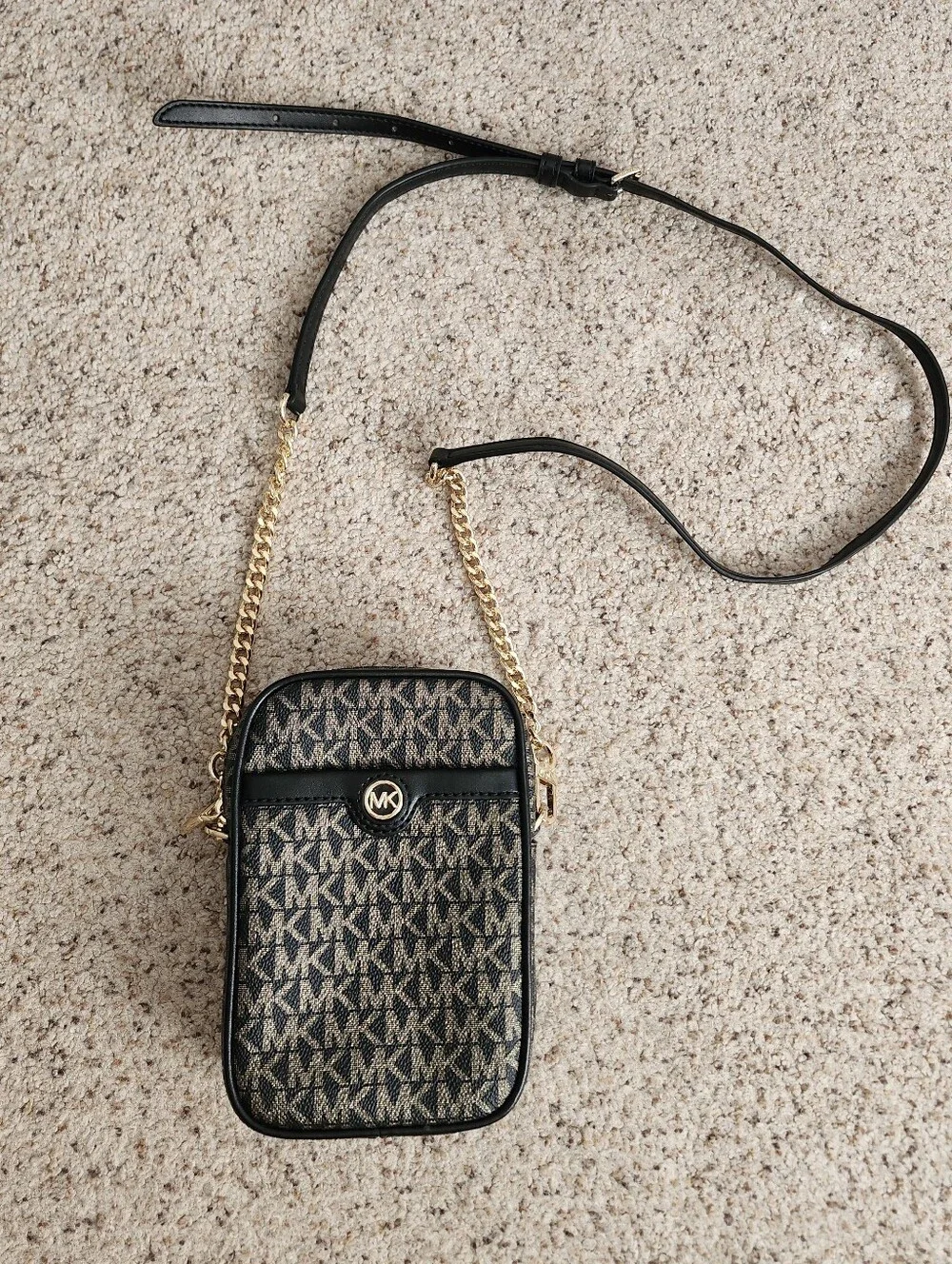 Michael Kors Blaire Black/Gold Small  Signature Logo Chain Crossbody Bag